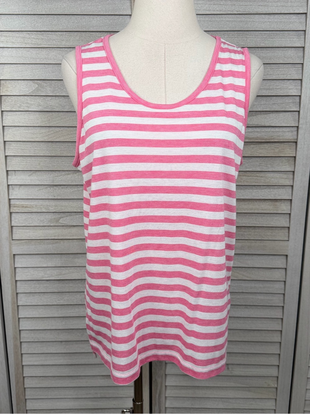 JONES NY Coastal Stripe Tank Top Beachy Preppy Pink/White Shimmer-Large